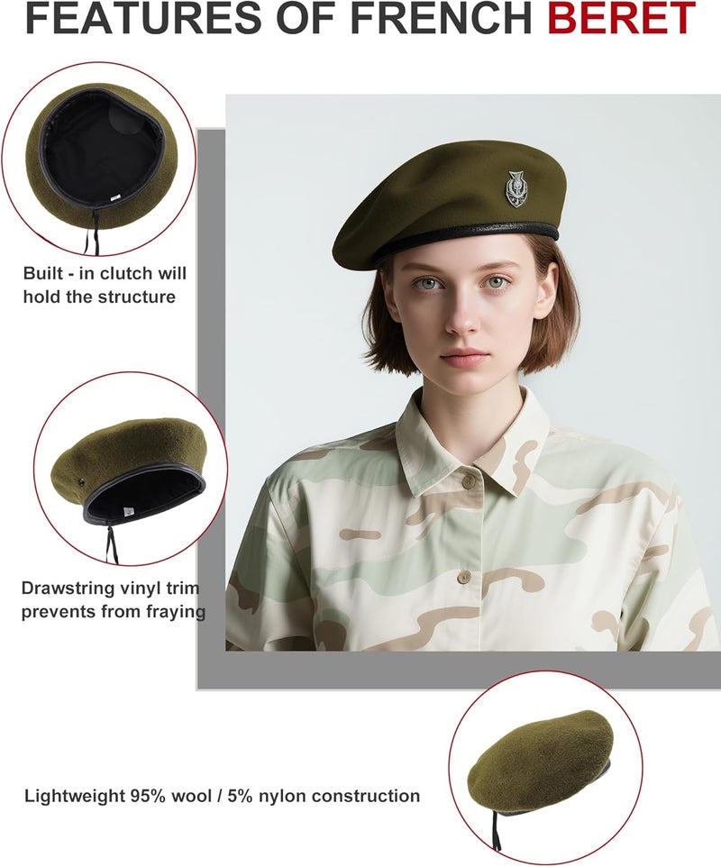 CKYPTFK Beret Hats for Women & Beret Hat Men - US Army Style 100% Wool Military Beret, Vintage British Officer Look. - Image 3